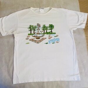 White Graphic T-Shirt with Fountain Design